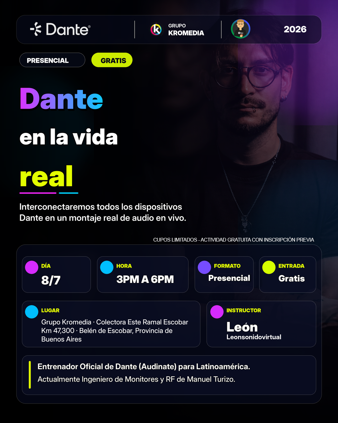 Flyer de la masterclass presencial Dante en la vida real en Buenos Aires